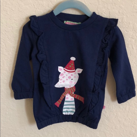 Sophie&Sam Giraffe in Santa Hat Ruffle Sweatshirt - Picture 2 of 9